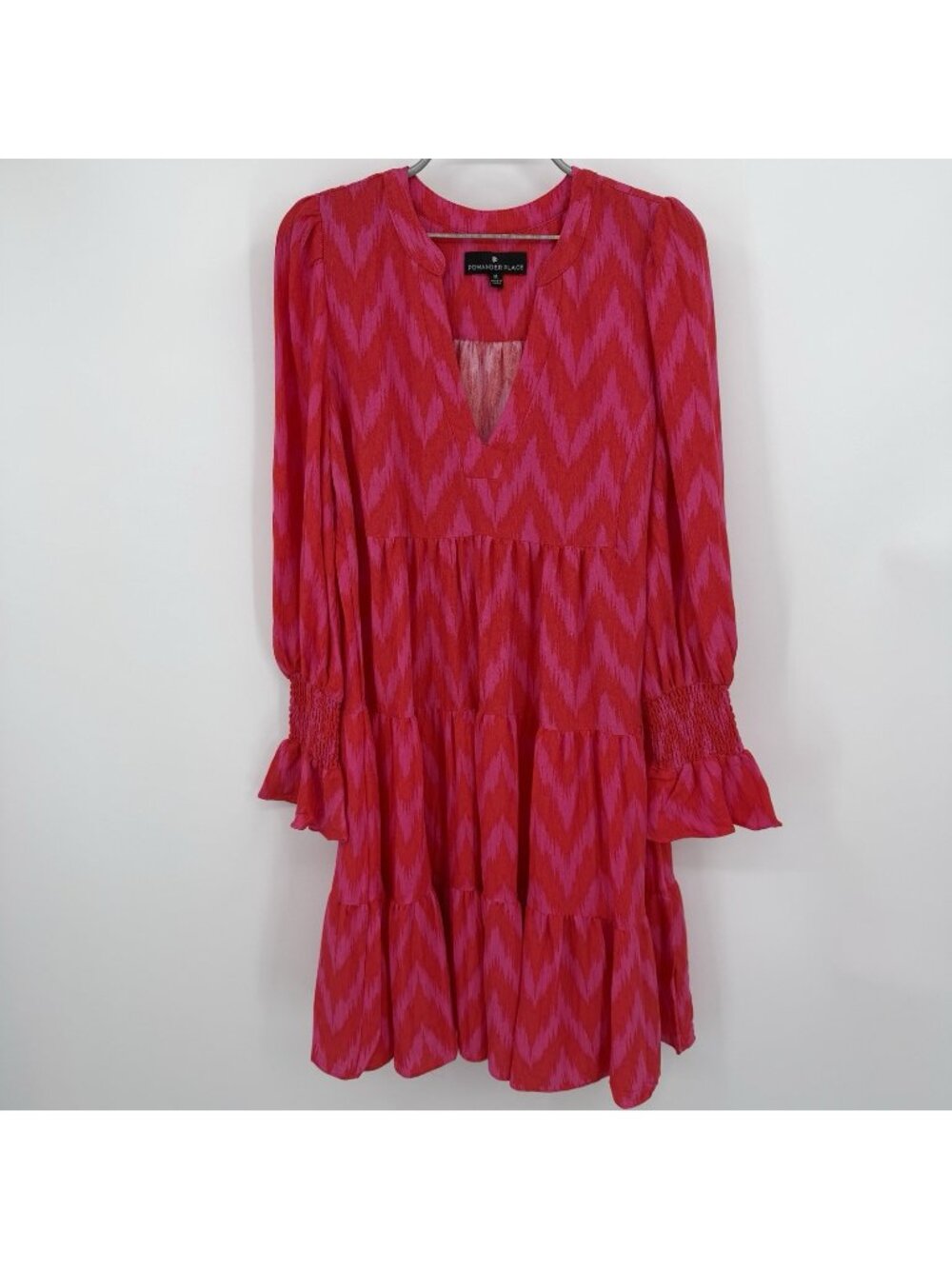 Pomander Place by Tuckernuck Hot Pink IKAT Kenzo Mini Dress sz M Swing Tiered